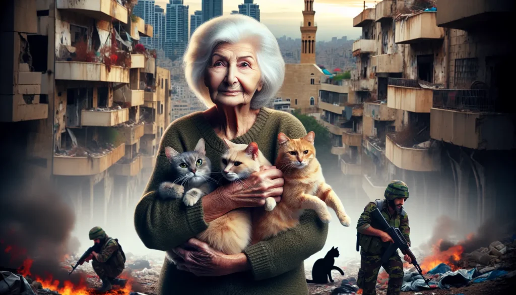 Idosa libanesa salvando gatos durante ataques em Beirute