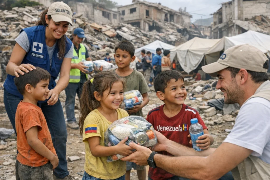 Ajuda humanitária para crianças na Venezuela após terremotos