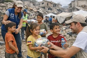 Ajuda humanitária para crianças na Venezuela após terremotos