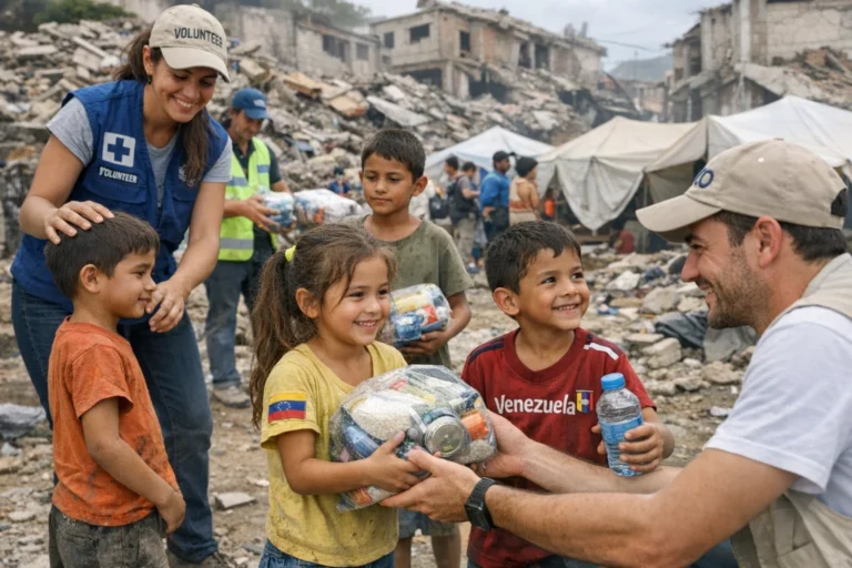Ajuda humanitária para crianças na Venezuela após terremotos
