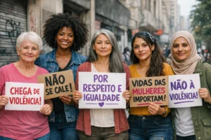 Campanha de conscientização sobre violência contra a mulher