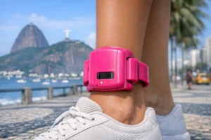 Tornozeleira rosa para agressores de mulheres no Brasil