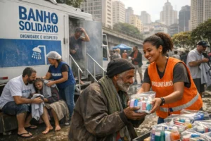 Ducha e vacinação para população em situação de rua