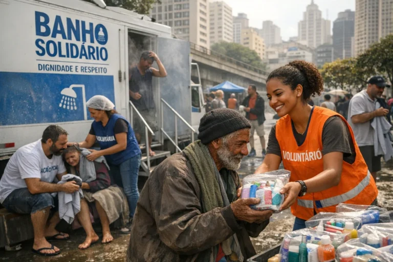 Ducha e vacinação para população em situação de rua